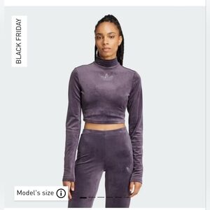 Adidas Women's Purple Velour Crop Top And Sweatpants Set. New Small